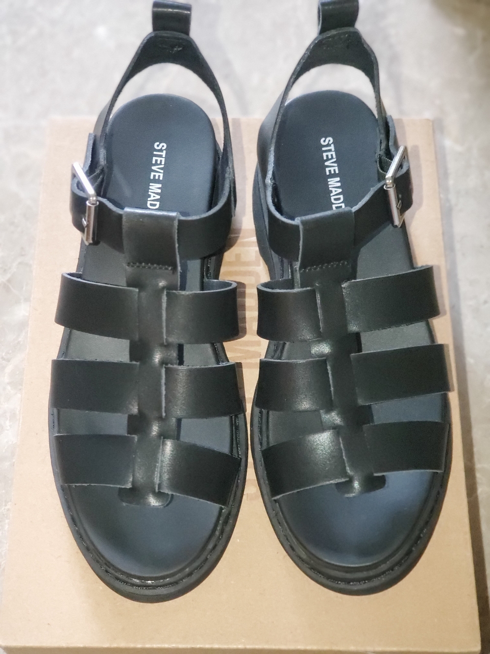 Steve Madden Black Leather Strappy Fisherman Sandals